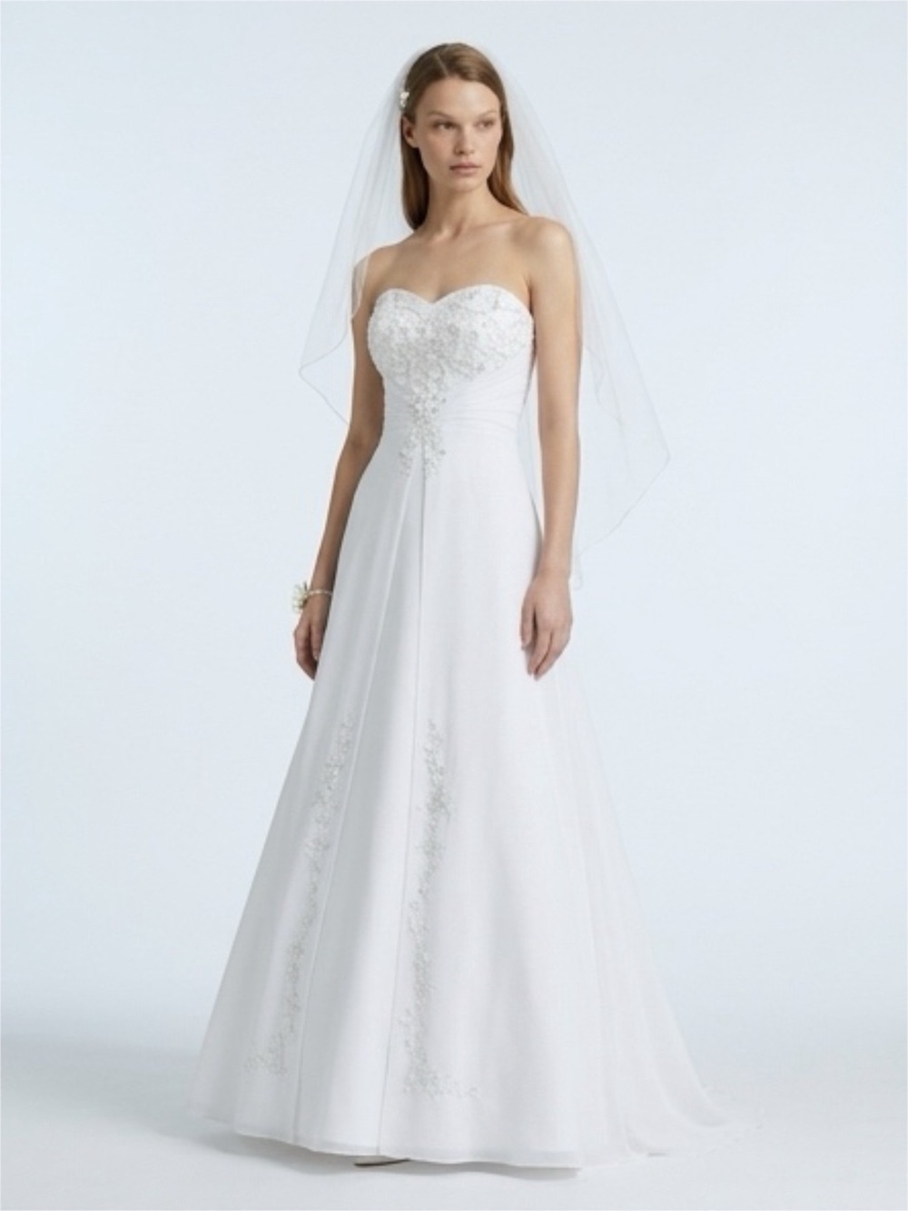 David's Bridal White Strapless Sweetheart A-Line Wedding Dress